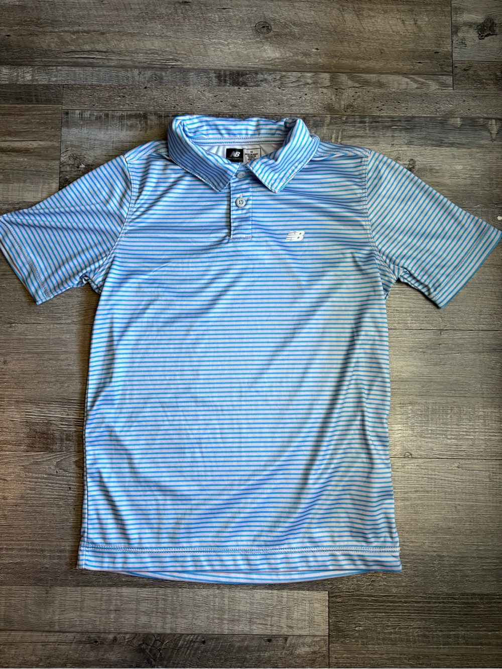New Balance Youth Blue and White Striped Polo